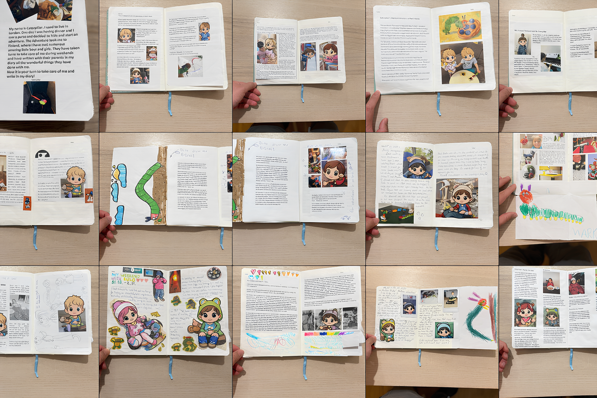 The caterpillar’s diary recording happy moments at each child’s home