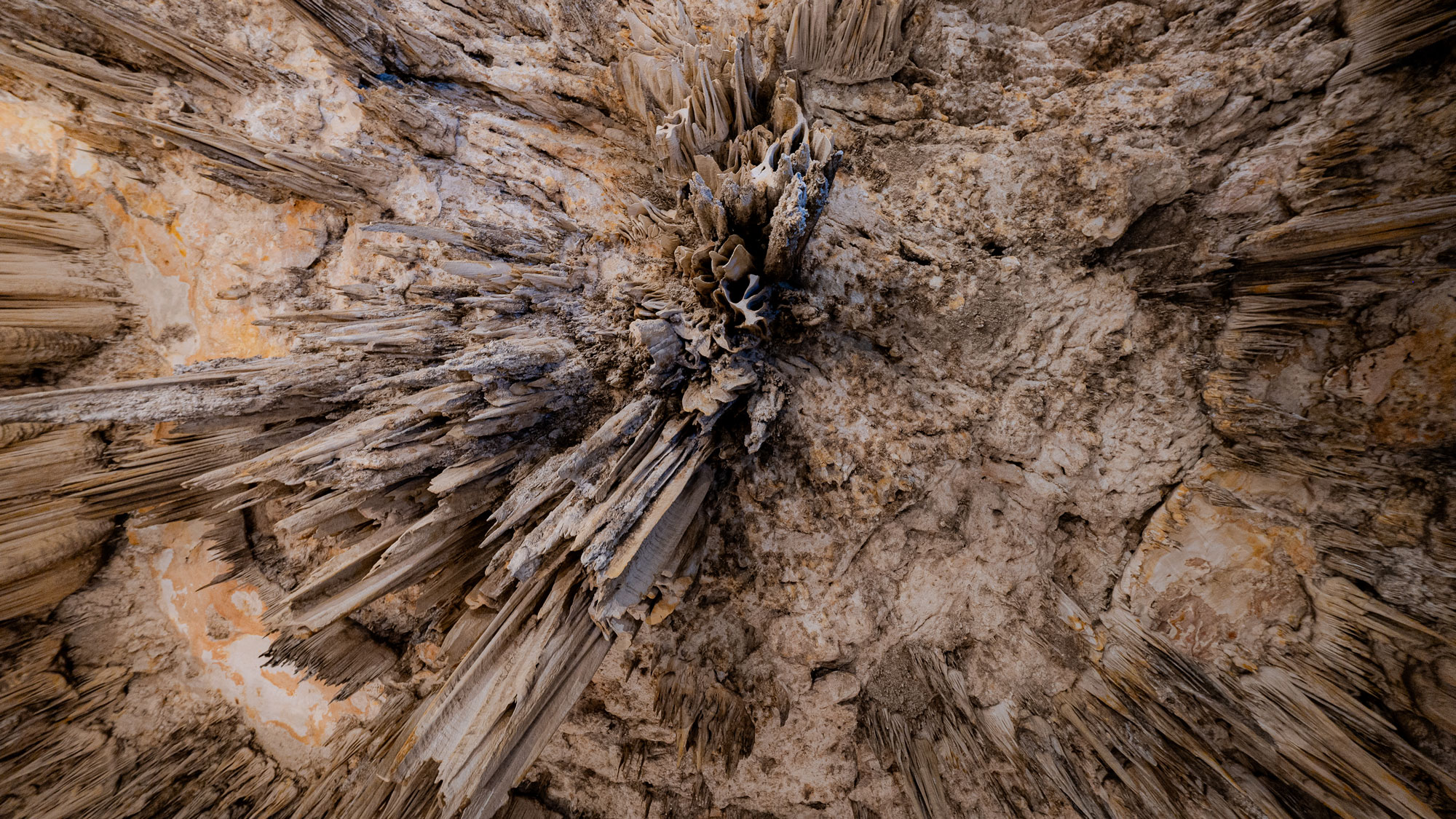 Stalactites hanging from the ceiling in Nerja Caves